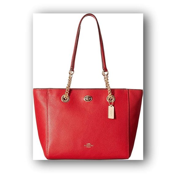 Coach Handbags - COACH Pebbled Turnlock Chain Tote Jasper Red Purse NWT